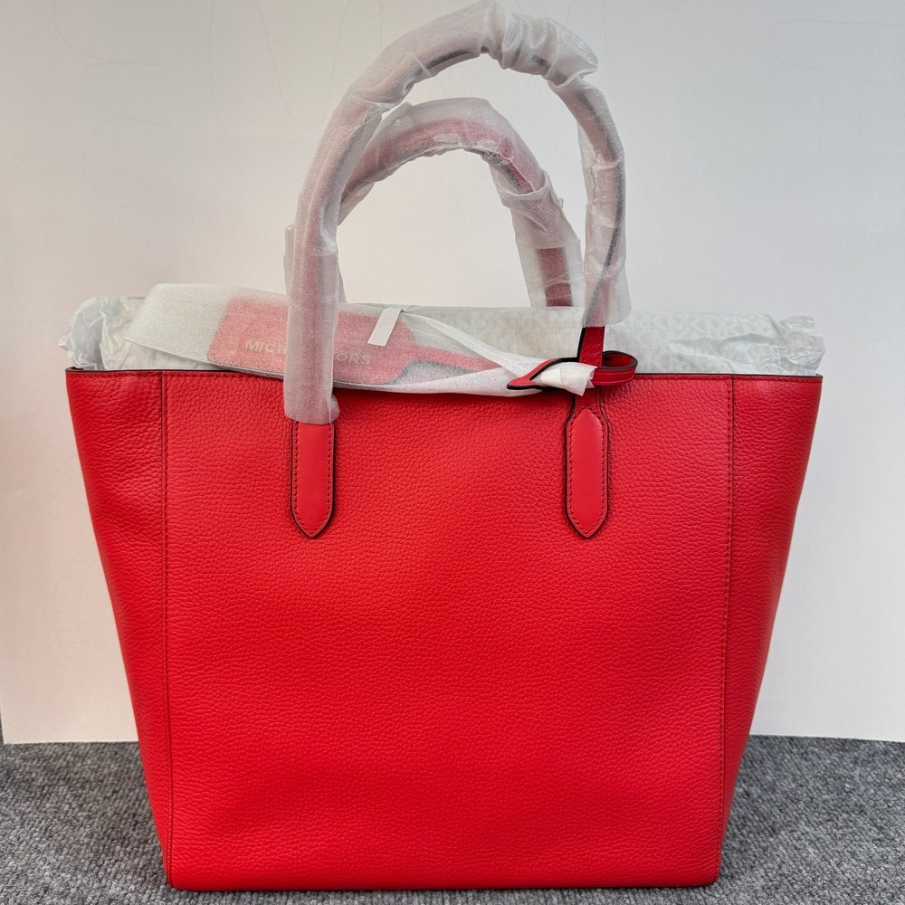 Michael Kors Large Tote Bag Red Leather‎ Double Handle Zip Top Shoulder Bag